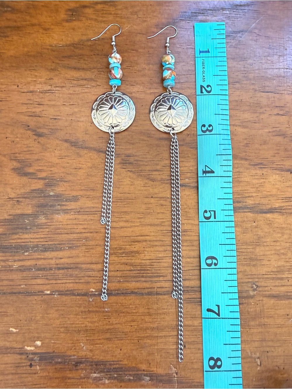Handmade Silver Concho Earrings With Genuine Turquoise - Picture 4 of 4